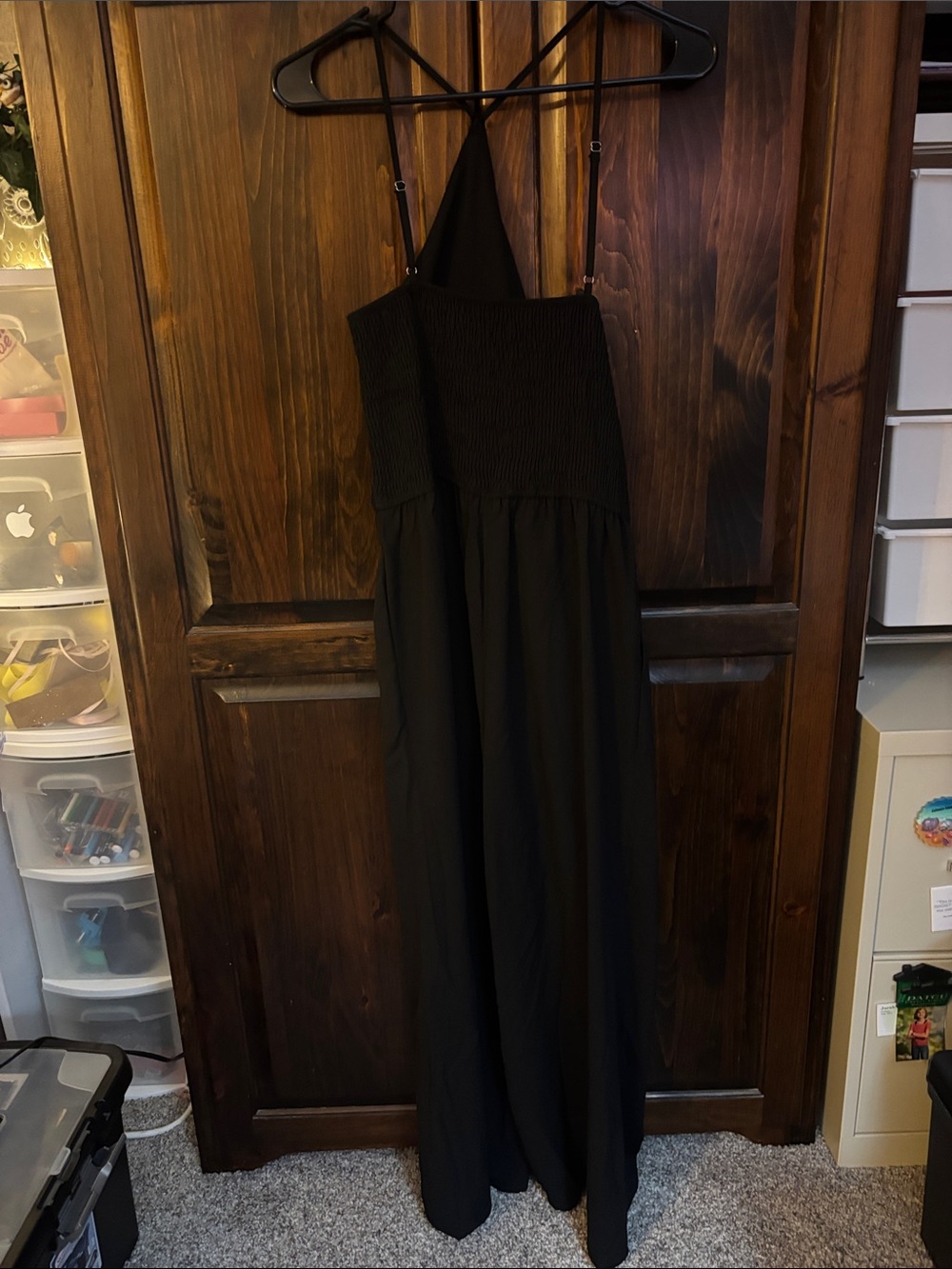 Smocked Halter Black Wide-Leg Jumpsuit